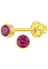 beautiful teeny-tiny gold red birthstone earrings for babies and children